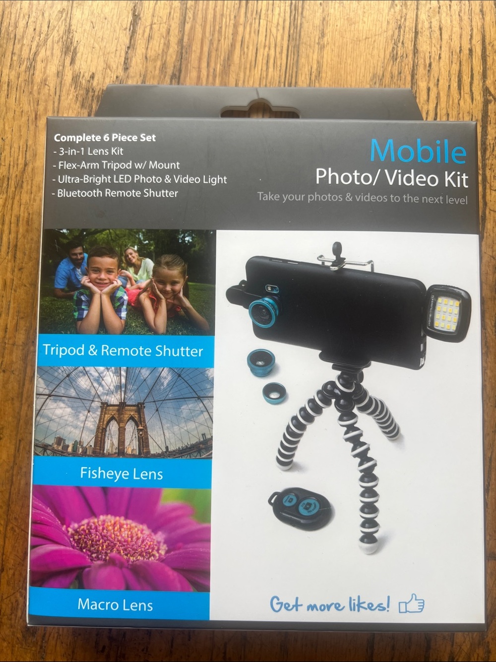Mobile Photo/Video Kit with Flexible Tripod & LED Light - Black